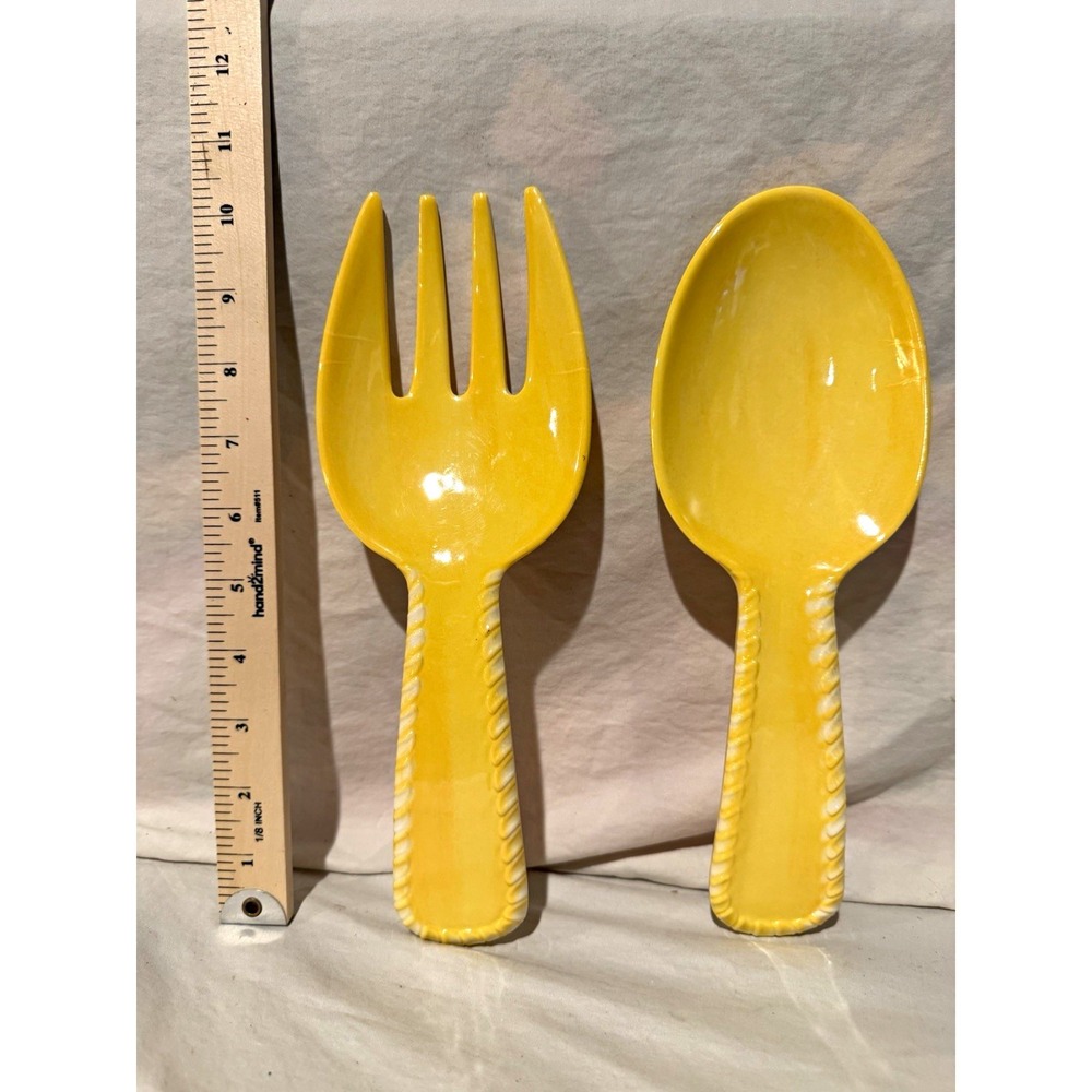 Yellow Melamine Salad Servers Set, Serving Spoon & Fork 10 in, Dishwasher Safe